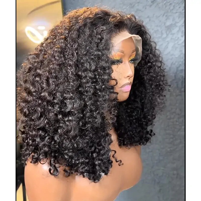 250% Density Glueless Wig Curly Human Hair 13x4 Lace Frontal Curly Wave Bob Wig Pre Plucked Natural Hairline