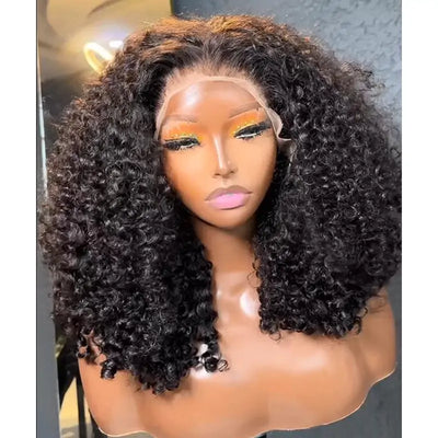 Glueless Wig Curly Human Hair 13x4 Lace Frontal Curly Wave Bob Wig Pre Plucked Natural Hairline