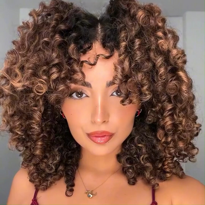 Highlight Fluffy Bouncy Curly Bob Wigs Short Curly 13x4 Lace Front Wig Gluleless Wig Pre Plucked 250% Density No Code Needed