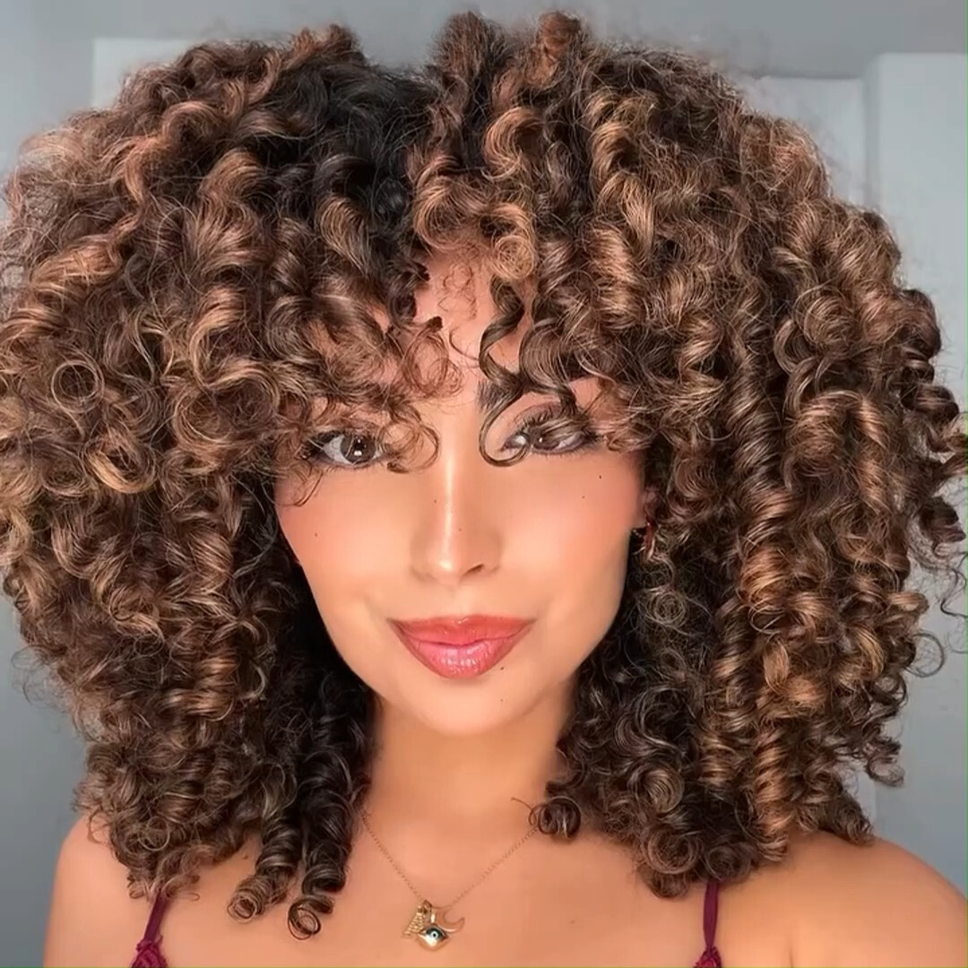 Highlight Fluffy Bouncy Curly Bob Wigs Short Curly 13x4 Lace Front Wig Gluleless Wig Pre Plucked 250% Density No Code Needed