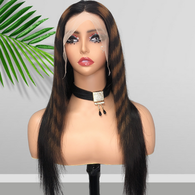Highlight Zebra Brown Long Straight Hair Glueless 4x4/13x4 HD Lace Front Human Hair Wigs- Geeta Hair