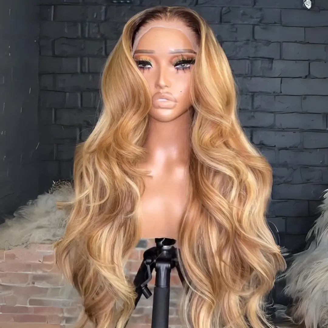 Honey Blonde Colored Glueless Wigs Body Wave 13x4 Lace Front Wig Pre Plucked 250% Density