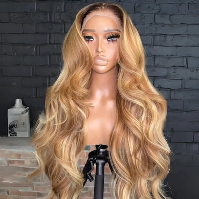 Honey Blonde Colored Glueless Wigs Body Wave 13x4 Lace Front Wig Pre Plucked 250% Density