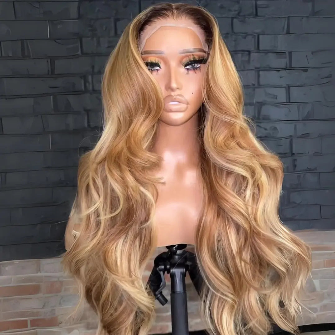 Honey Blonde Colored Glueless Wigs Body Wave 13x4 Lace Front Wig Pre Plucked 250% Density