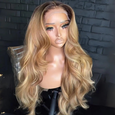 Honey Blonde Colored Glueless Wigs Body Wave 13x4 Lace Front Wig Pre Plucked 250% Density