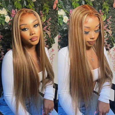 Honey Blonde Lace Front Wigs Colored Straight 13x4 Lace Frontal Human Hair Wig Pre Plucked