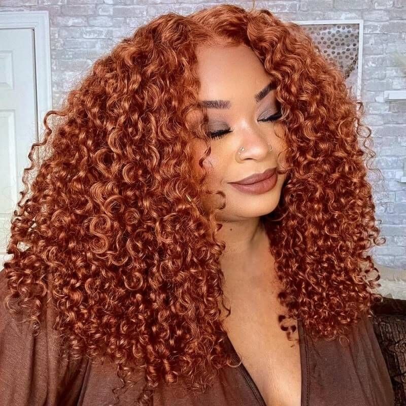 Reddish Brown Spanish Curly 13x4 HD Lace Front Wig Colored HD Transparent Lace Curly Human Hair Wigs