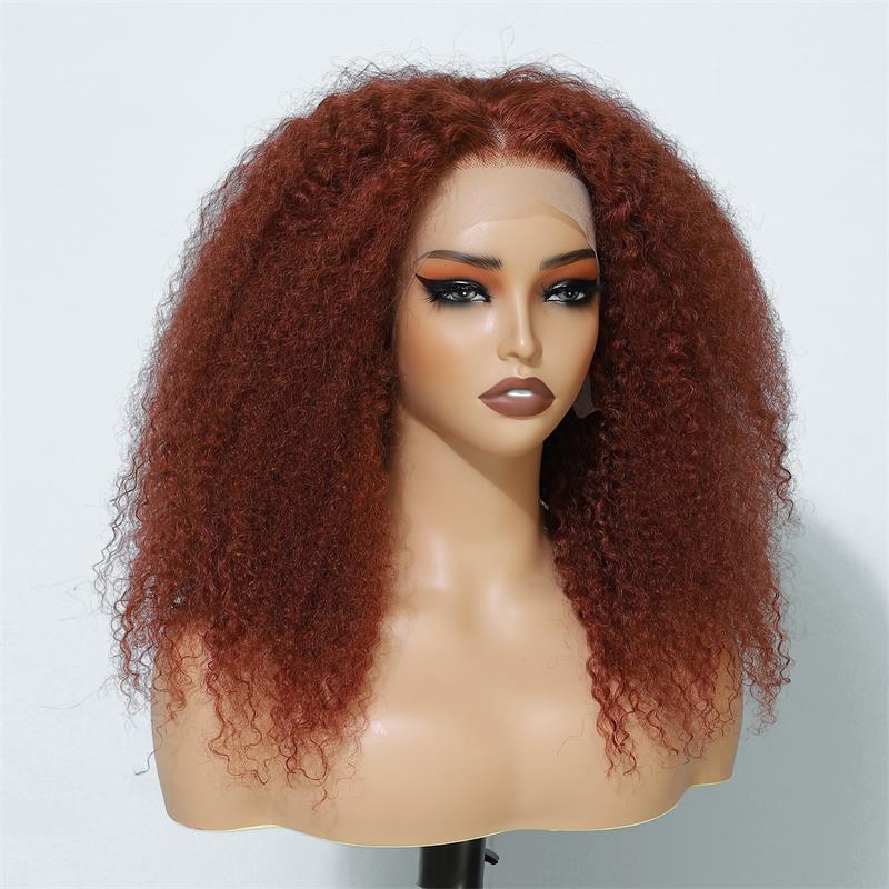 Copper Red Lace Front Human Hair Wigs 13x4 Afro Kinky Curly Glueless Wigs 180% Density