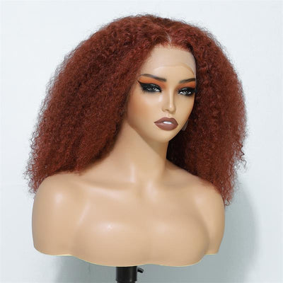 Copper Red Lace Front Human Hair Wigs 13x4 Afro Kinky Curly Glueless Wigs 180% Density