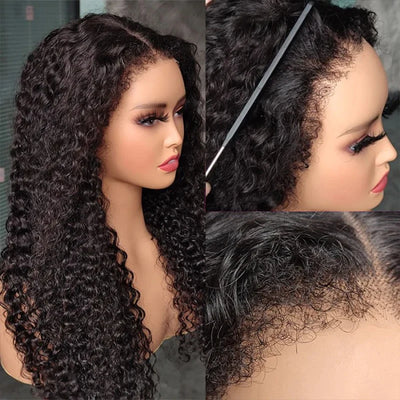 Kinky Edges Natural Hairline Wig 4C Hairline Edge Deep Wave Wig 13x4 Lace Front Human Hair Wigs