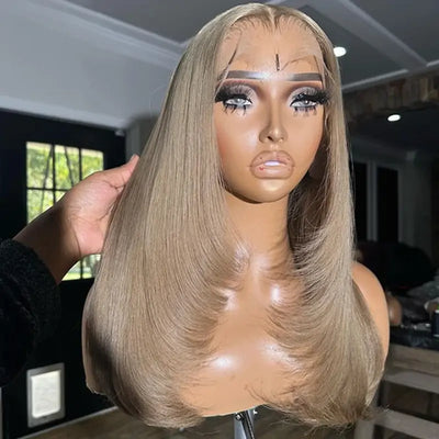 Layer Cut Lace Front Wigs Ash Blonde 13x4 Lace Frontal Wig Glueless Wig Human Hair Pre Plucked