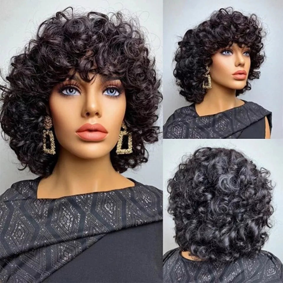 Lazy Girl Wigs Bouncy Wave Pixie Cut Glueless Bob Wig Bouncy Curl 13x4 Lace Front Wig No Code Needed