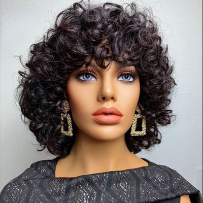 Lazy Girl Wigs Bouncy Wave Pixie Cut Glueless Bob Wig Bouncy Curl 13x4 Lace Front Wig No Code Needed