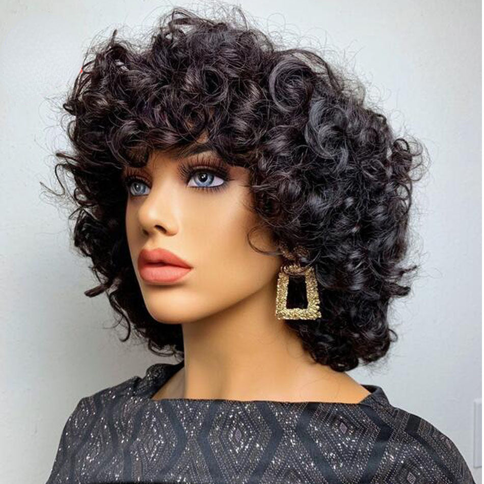 Lazy Girl Wigs Bouncy Wave Pixie Cut Glueless Bob Wig Bouncy Curl 13x4 Lace Front Wig No Code Needed