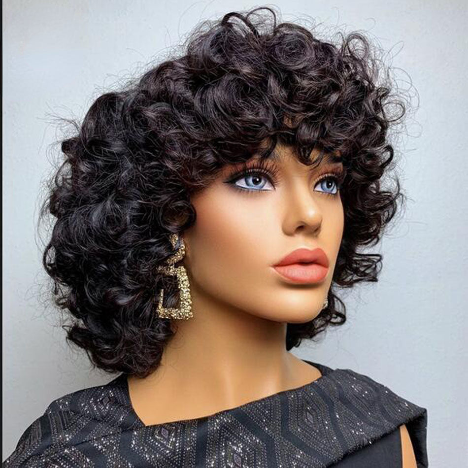 Lazy Girl Wigs Bouncy Wave Pixie Cut Glueless Bob Wig Bouncy Curl 13x4 Lace Front Wig No Code Needed