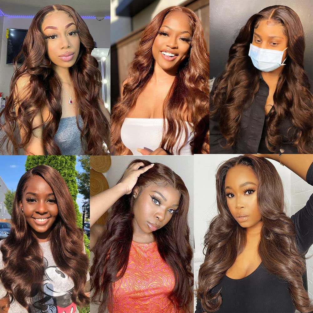 GeetaHair Light Brown Body Wave 3 Bundles With 4x4 Lace Closure Unprocessed 100% Real Human Hair Extensions