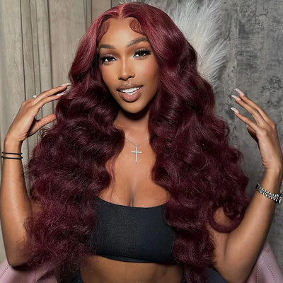 Body Wave 99J Lace Front Wig 13x4 Burgundy Colored Glueless Wigs Pre Plecked -Geeta Hair