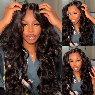 Ocean Wave Wig Pre-Cut HD Lace Ready To Wear Glueless Wig 13x4 Loose Body Wave Lace Front Wigs with Curtain Bangs 180% Density-Geeta Hair