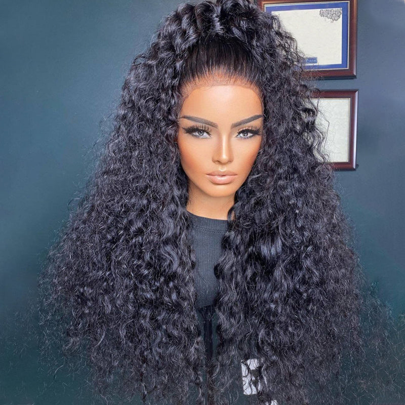 Natural Hairline 300% High Density Curly Lace Front Wig Medium Length 13x4 Water Curly HD Transparent Lace Human Hair Wigs