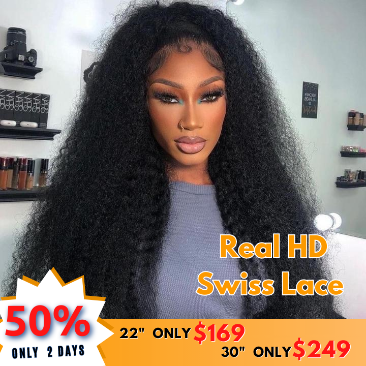 No Code 50% OFF Flash Sale: Glueless 6x4.5 Kinky Curly Pre Cut HD Transaparent Lace Human Hair Wigs-Only 2 Days