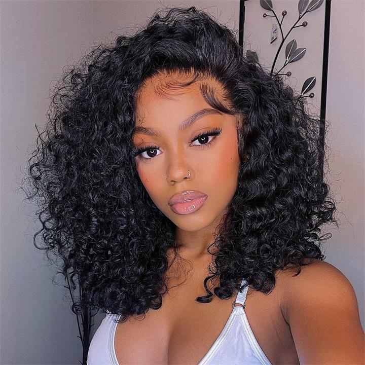 No Code Need: Glueless 4x4/13x4 Invisible HD Lace Front Pre Plucked Natural Hairline Kinky Curly Bob Wig-Geeta Hair