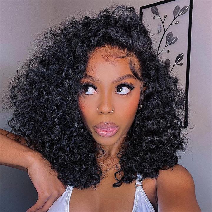 Flash Sale 60% Off Glueless Invisible HD Lace Front Pre Plucked Natural Hairline Kinky Curly Bob Wig-Geeta Hair