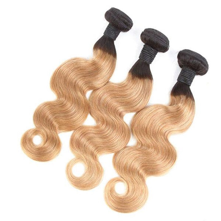 GeetaHair Ombre Blonde Straight/Body Wave 3 Bundles With 4x4 Lace Closure Unprocessed 100% Real Human Hair Extensions