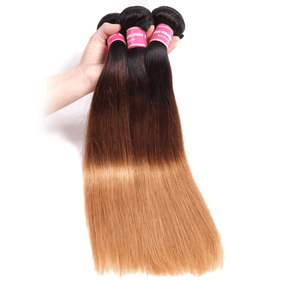 GeetaHair Ombre Blonde Straight Human Hair 3 Bundles With 4x4 Lace Closure 100% Human Hair Extension Weaves