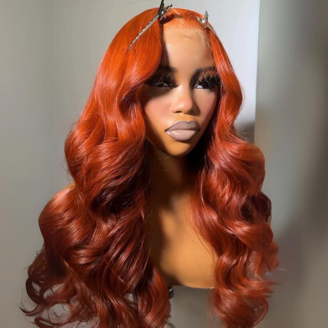 Orange Ginger Ombre Glueless Wig 13x4 Lace Front Wigs Body Wave HD Lace Human Wigs Pre Plucked 250% Density