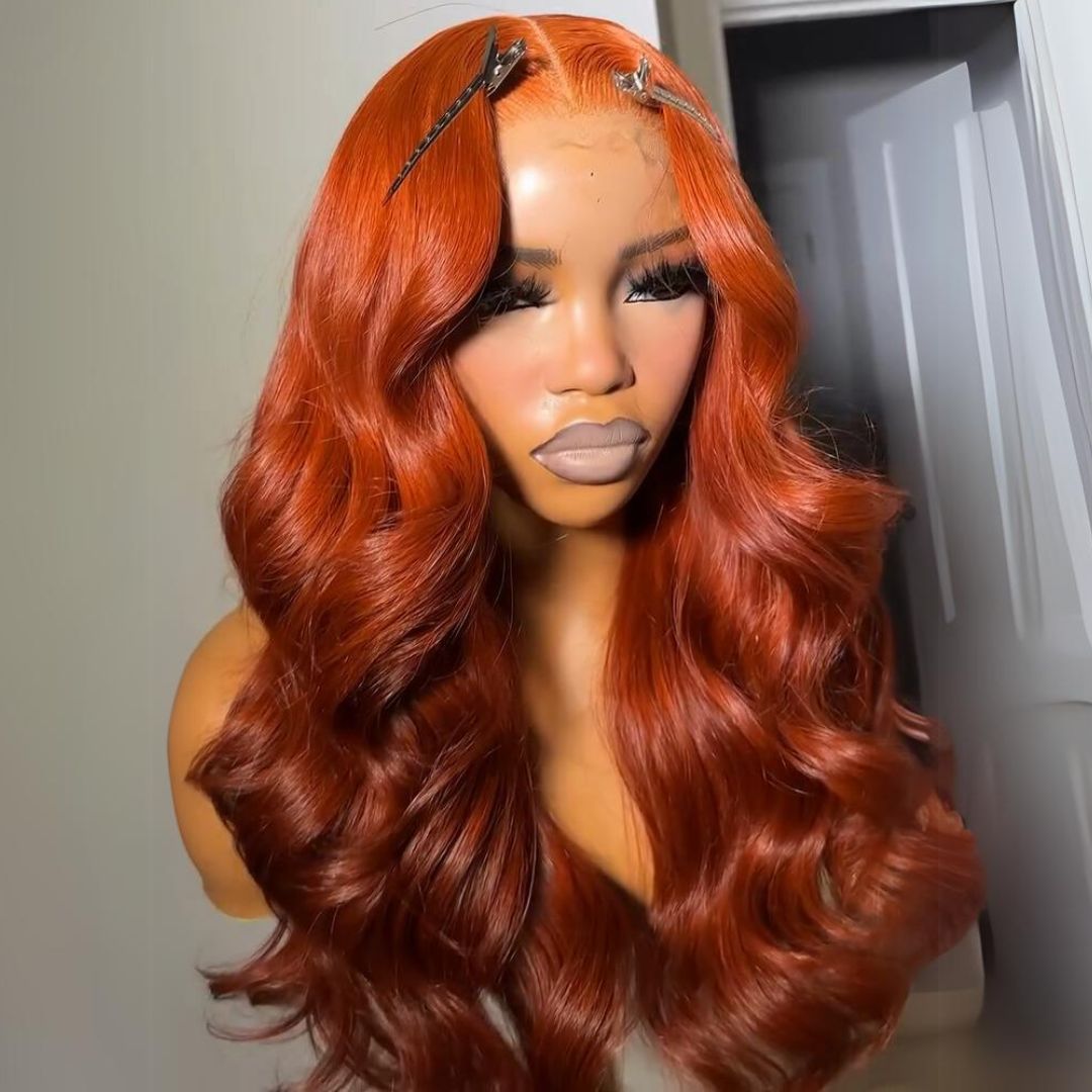 Orange Ginger Ombre Glueless Wig 13x4 Lace Front Wigs Body Wave HD Lace Human Wigs Pre Plucked 250% Density