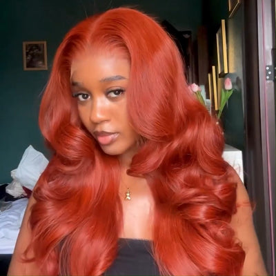 Orange Red 13x4 HD Lace Frontal Wig Glueless Colored Body Wave Human Hair Wigs 250% Density