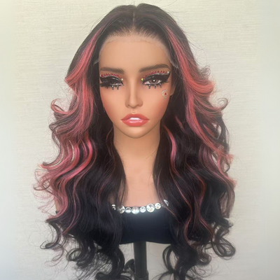 Pink Highlight Colored Lace Front Human Hair Wig Glueless Loose Wave Pre Plucked 13x4 HD Transparent Lace Frontal Wigs For Women