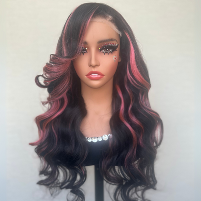 Pink Highlight Colored Lace Front Human Hair Wig Glueless Loose Wave Pre Plucked 13x4 HD Transparent Lace Frontal Wigs For Women