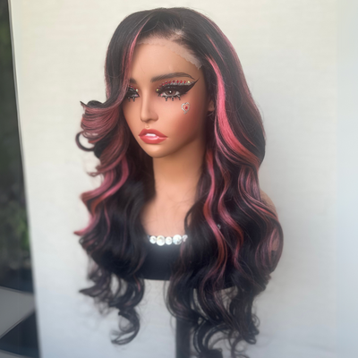 Pink Highlight Colored Lace Front Human Hair Wig Glueless Loose Wave Pre Plucked 13x4 HD Transparent Lace Frontal Wigs For Women