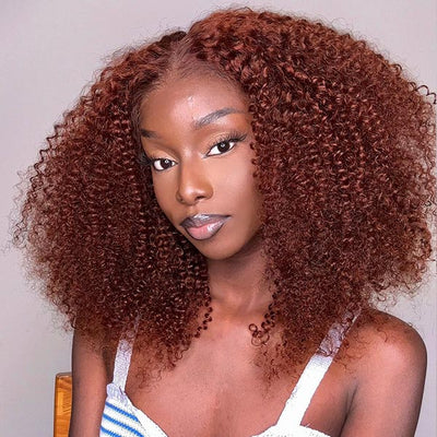 Pre Bleached Reddish Brown Afro Kinky Curly Lace Front Wigs Pre Blucked Glueless Wig 180% Density