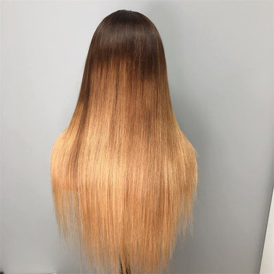 Pre Bleached Knots Ombre Straight T1B/4/27 Lace Front Wig 13x4 HD Lace Frontal Wigs 180% Density-Geeta hair
