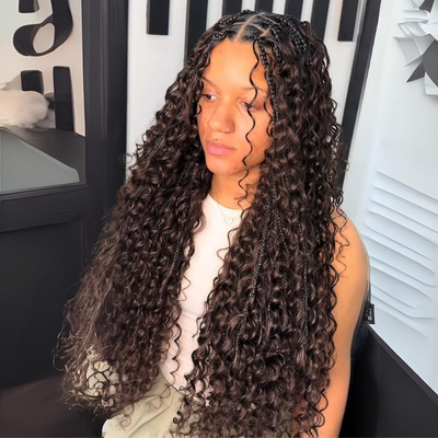 Pre Braided Wig Water Wave 13x4 Lace Front Human Hair Wigs Wear Go Boho Braided Glueless Wig