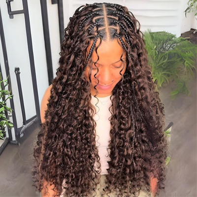 Pre Braided Wig Water Wave 13x4 Lace Front Human Hair Wigs Wear Go Boho Braided Glueless Wig