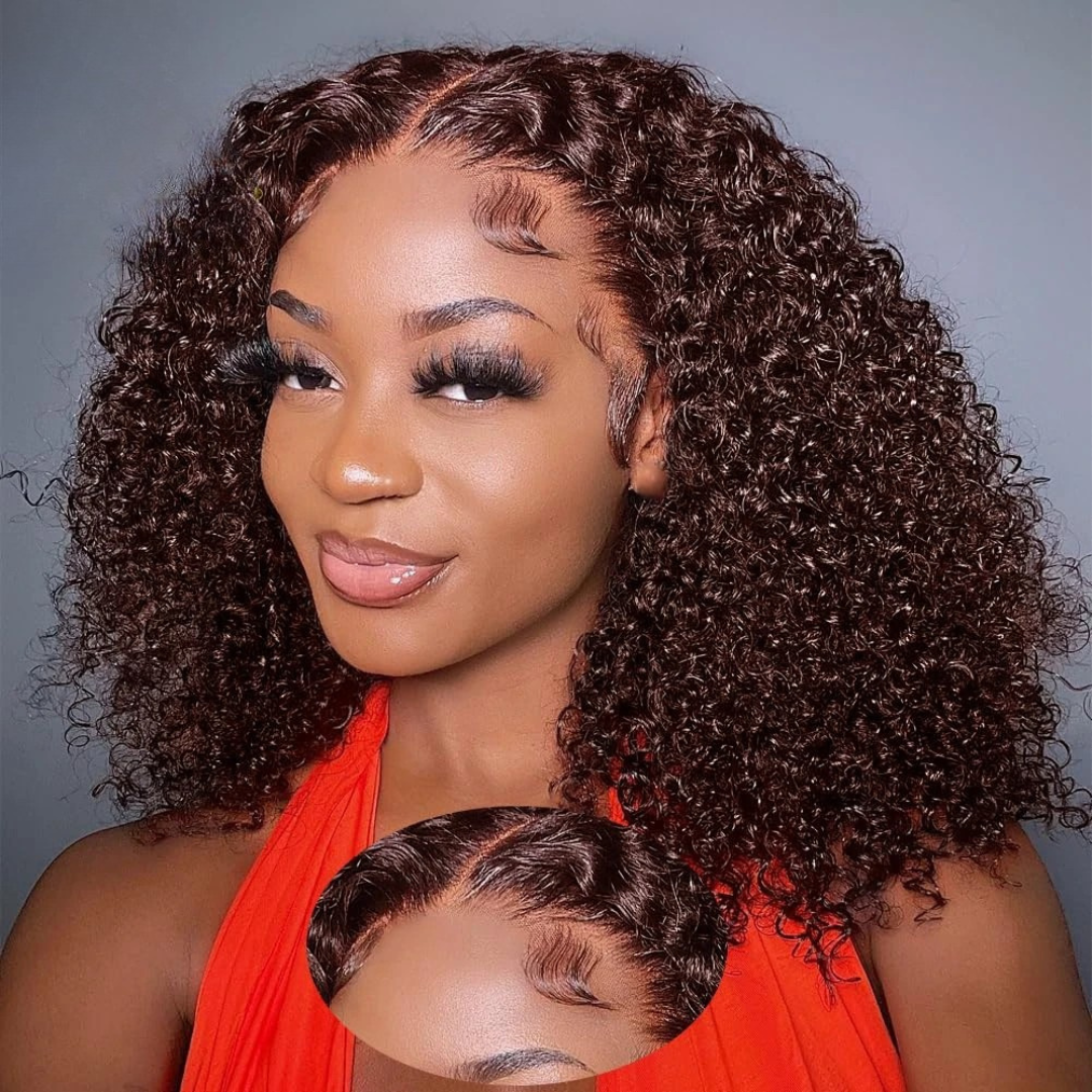 Chocolate Brown Glueless Wig Pre Cut 4x6 Full Curly Colored Lace Human ...