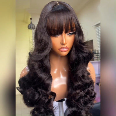 Layer Cut Wigs Put On&Go Body Wave Glueless Wigs 6x4 Human Hair Wig With bangs -GeetaHair