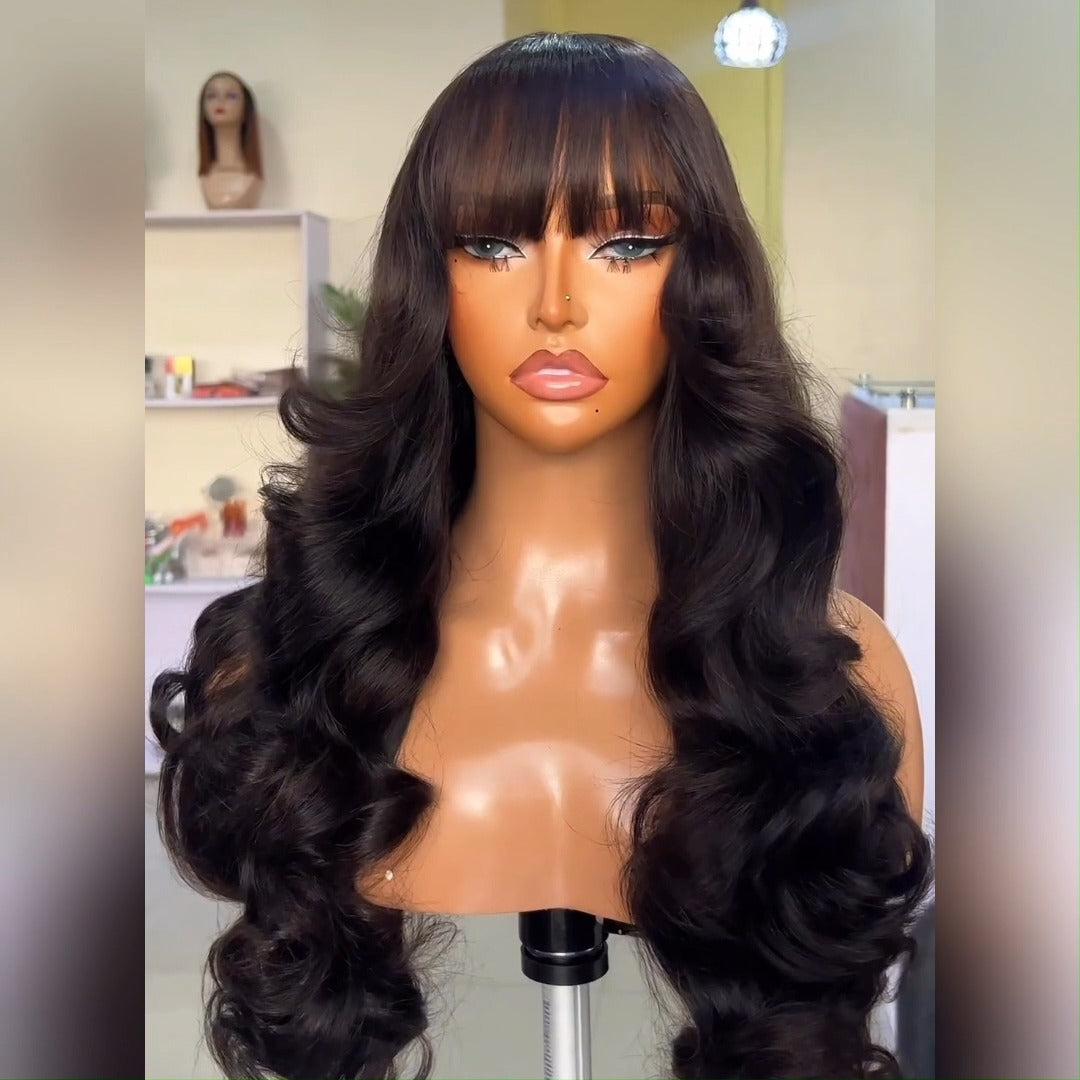 Layer Cut Wigs Put On&Go Body Wave Glueless Wigs 6x4 Human Hair Wig With bangs -GeetaHair