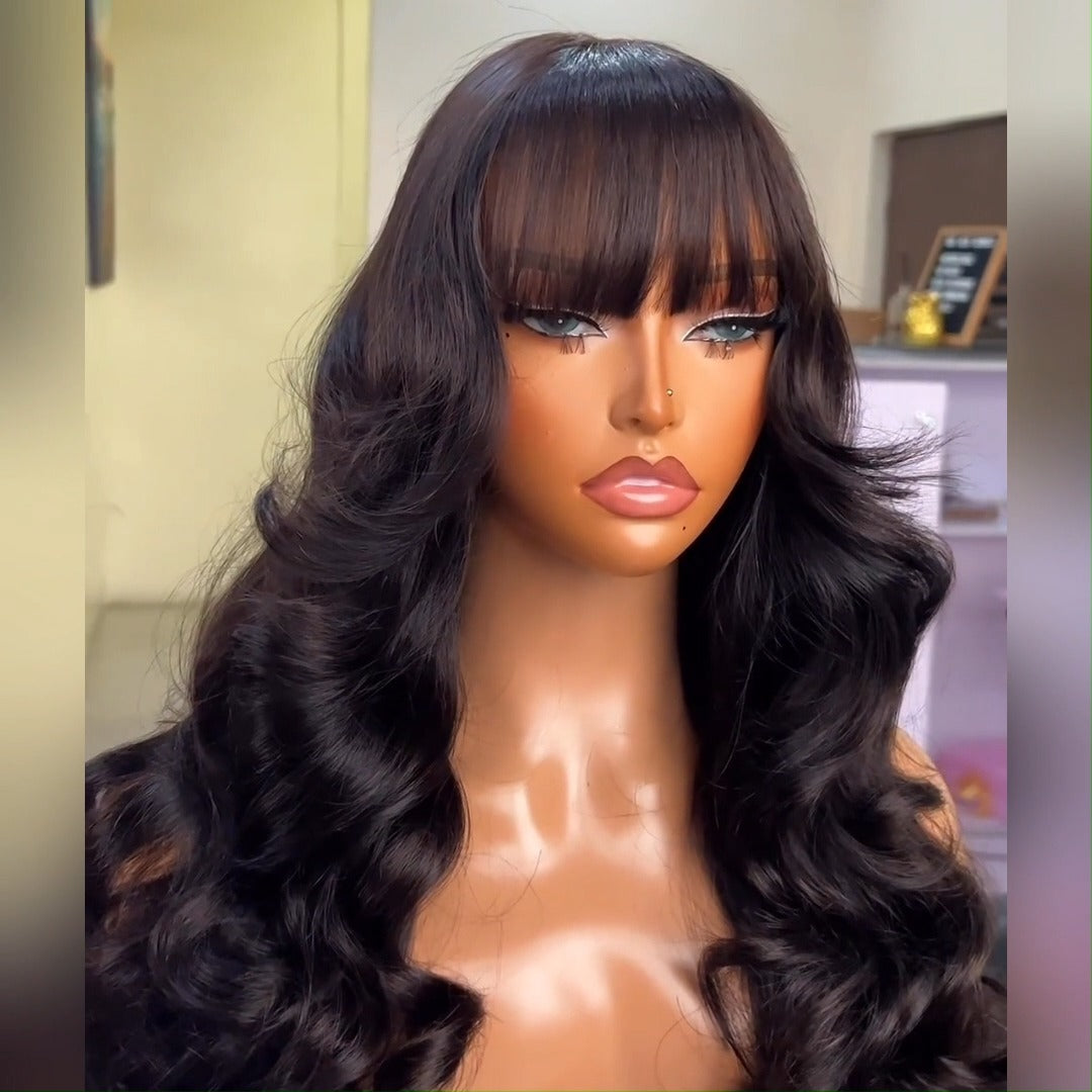 Layer Cut Wigs Put On&Go Body Wave Glueless Wigs 6x4 Human Hair Wig With bangs -GeetaHair