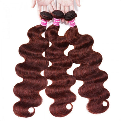 GeetaHair Reddish Brown Body Wave 3 Bundles With 4x4 Lace Closure 100% Real Human Hair Extensions