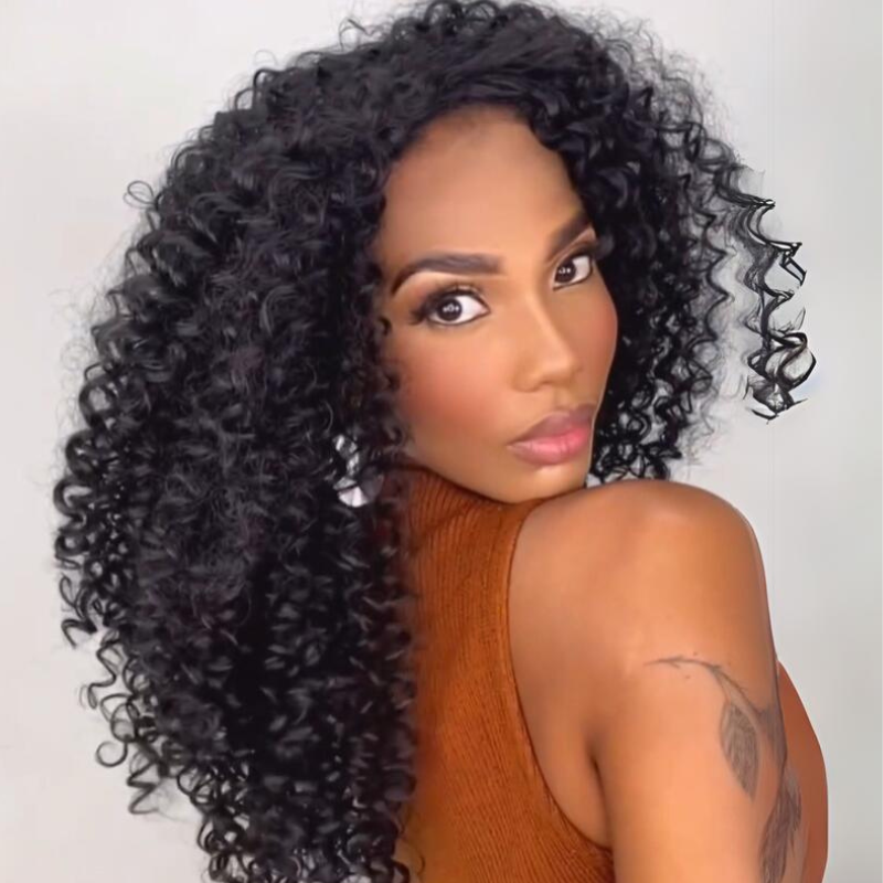 Resilient Kinky Curly Glueless Wig 13X4 Lace Front Wigs Human Hair Pre Plucked 180% Density