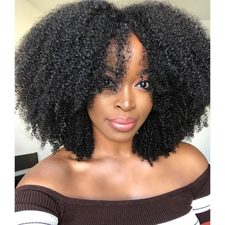 Short Kinky Curly Wigs for Black Women Black Curly Lace Front Wigs Human Hair Pre Plucked 180% Density - Geeta Hair