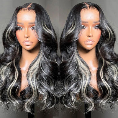 Glueless Platinum Gray Highlight Silky Straight Human Hair Wigs-Geeta Hair