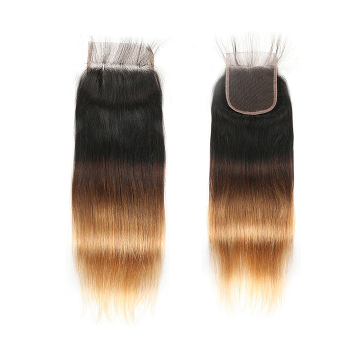 GeetaHair Straight Blonde Human Hair 3 Bundles With 4x4 Lace Closure 3Tone (T1b427) 100% Human Hair Extension Weaves