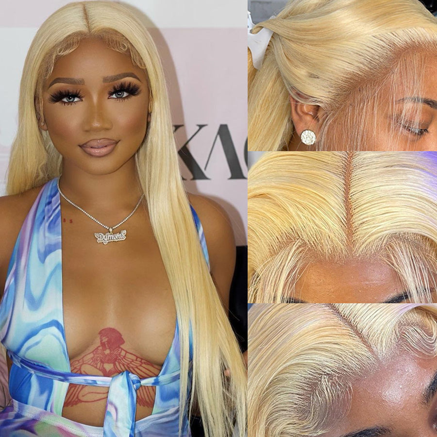 Straight Hair 613 Blonde Frontal Wig 13x4 HD Lace Front Human Hair Wigs Pre Plucked Hairline-Geeta Hair