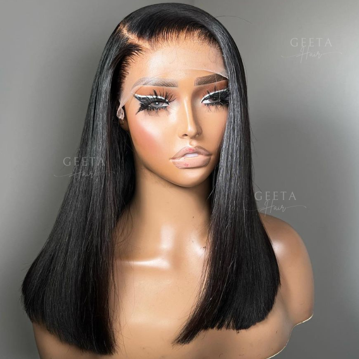 Flash Sale Short Straight Human Hair Wigs Glueless C-shaped Side Part Bob Wigs-Geeta Hair