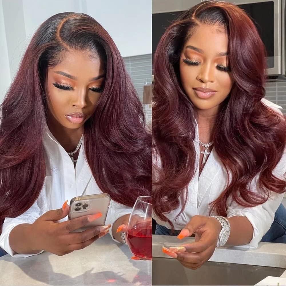 T1B/99J Lace Front Wig Body Wave 13x4 Burgundy Colored Glueless Wigs Pre Plecked -Geeta Hair